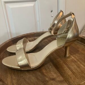 Alex Marie Belinda Gold Leather Ankle Strap Heels